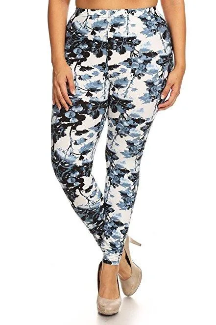 Plus Size Women Soft Blueberries Print Leggings
