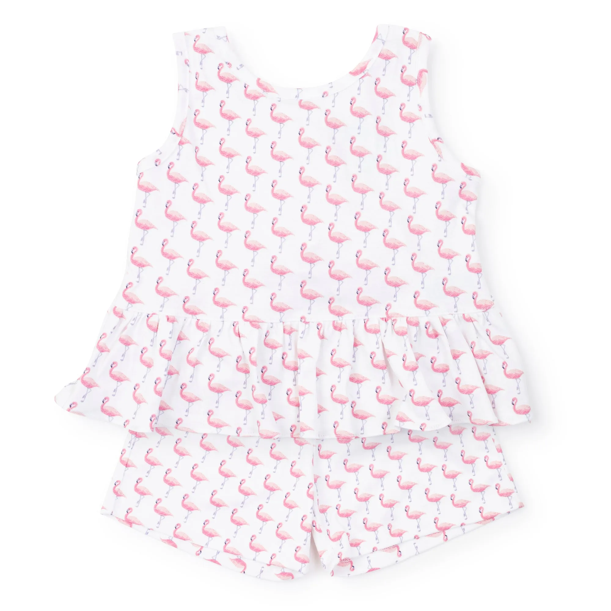 Poppy Girls' Pima Cotton Short Set - Fabulous Flamingos