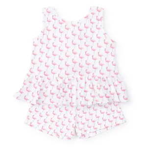 Poppy Girls' Pima Cotton Short Set - Fabulous Flamingos