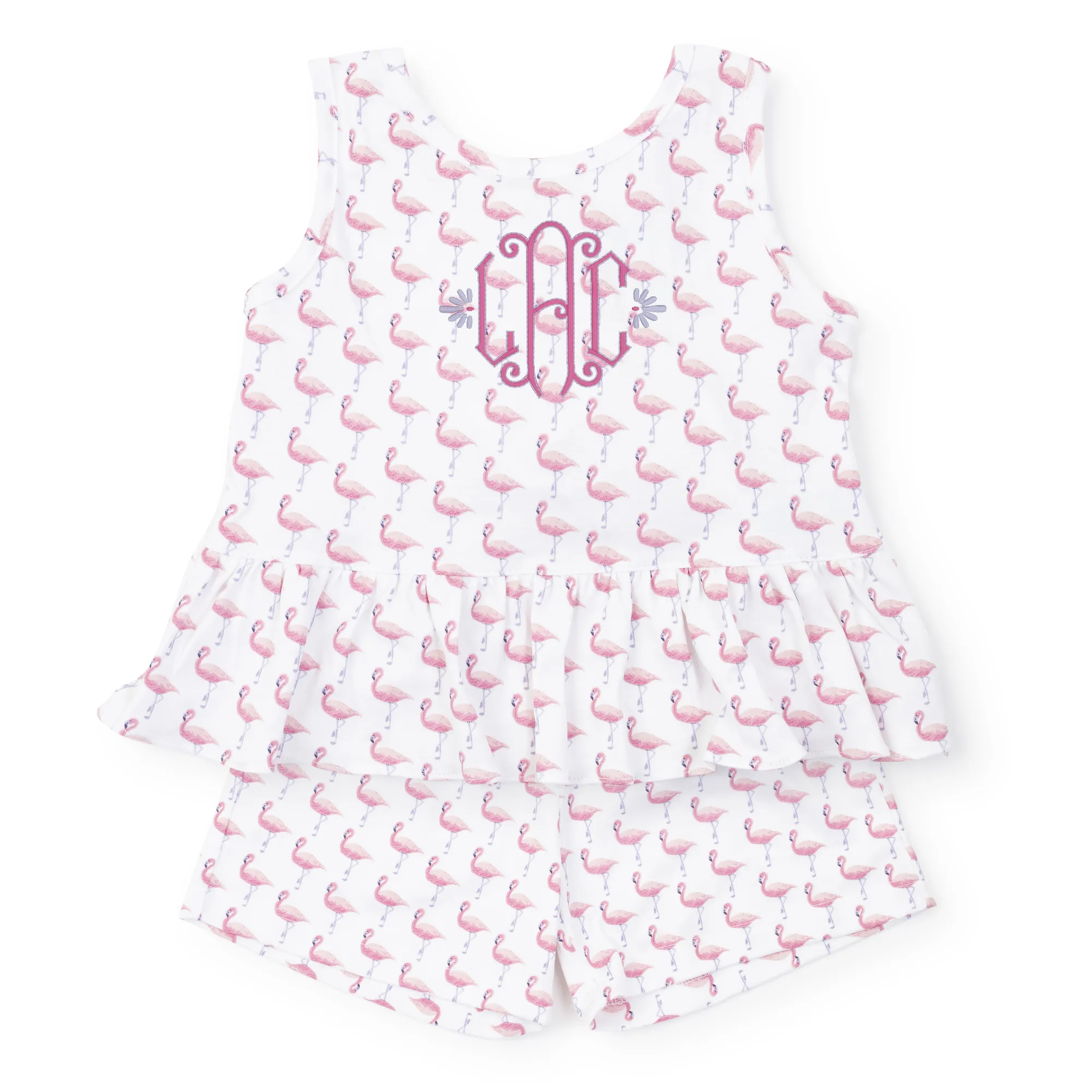 Poppy Girls' Pima Cotton Short Set - Fabulous Flamingos