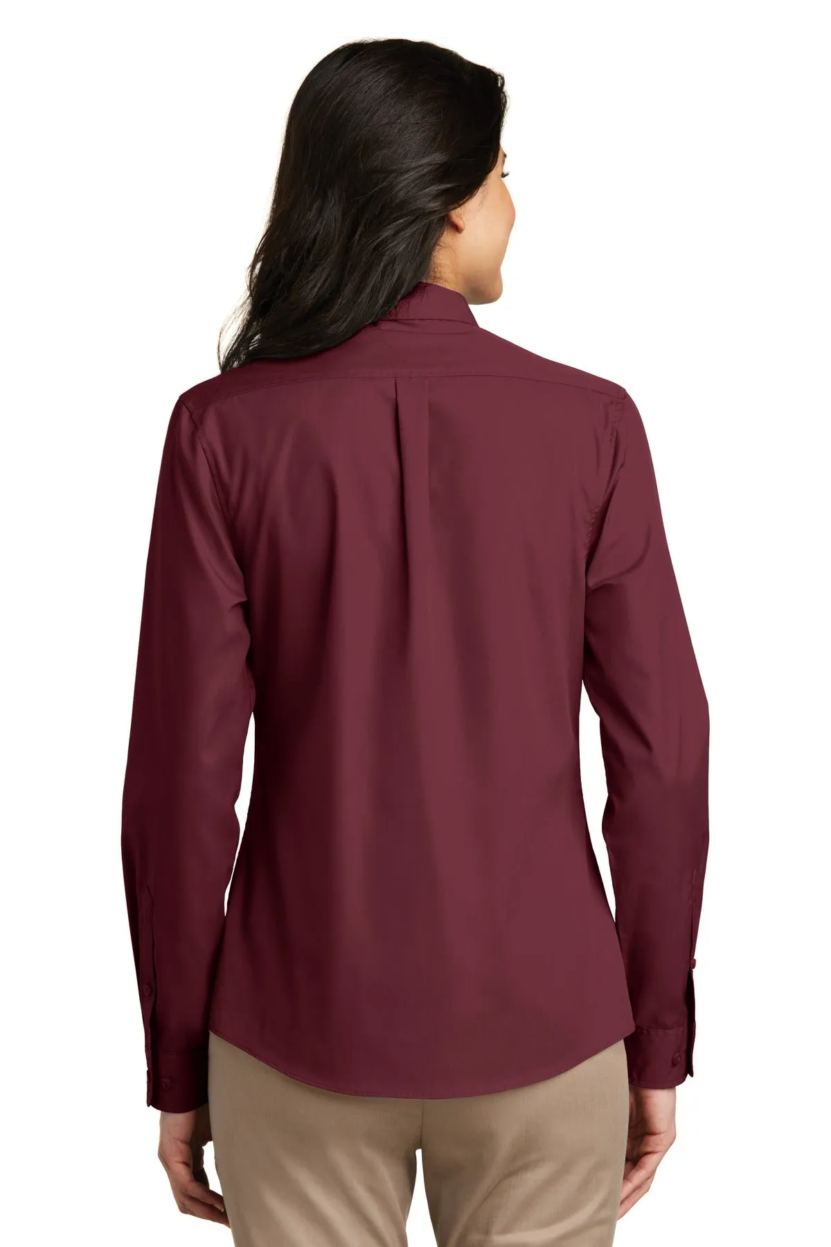 Port Authority Women's Long Sleeve Carefree Poplin Shirt. LW100 Burgundy