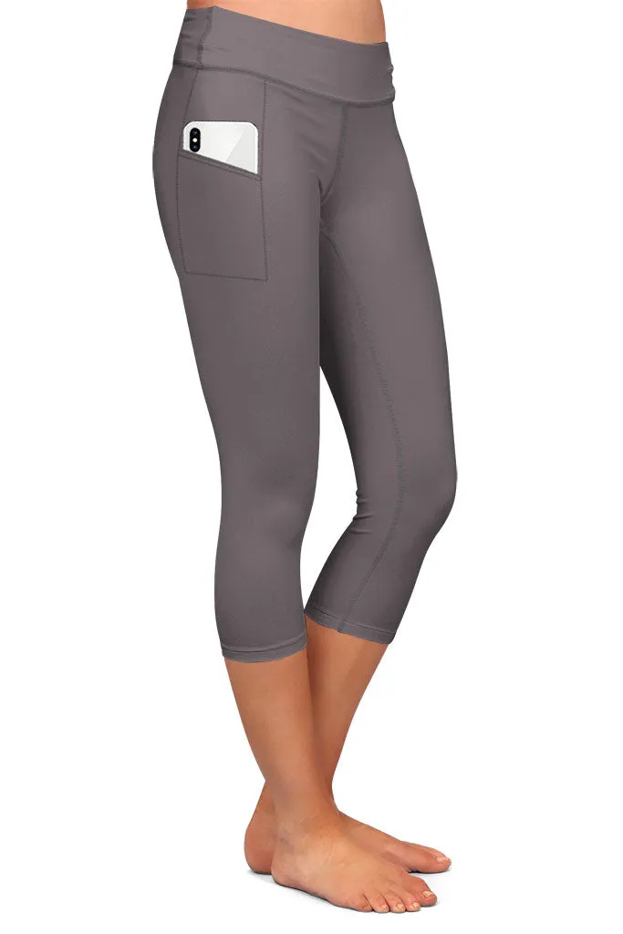 PRE ORDER SOLID GREY CAPRI WITH POCKETS LEGGINGS - YOGA - EXCLUSIVE! BATCH 1 (WHOLESALE) 04102024