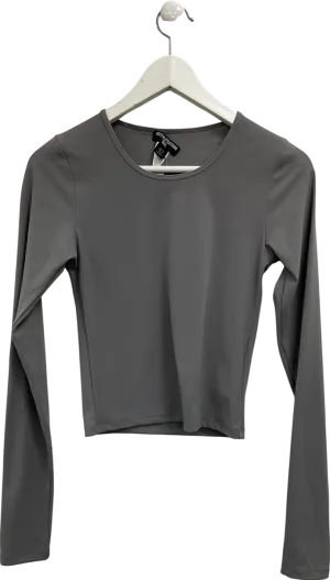 PrettyLittleThing Grey Charcoal Contour Sculpt Long Sleeve T Shirt UK 10