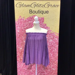 Purple Off The Shoulder Flare Sleeves Blouse