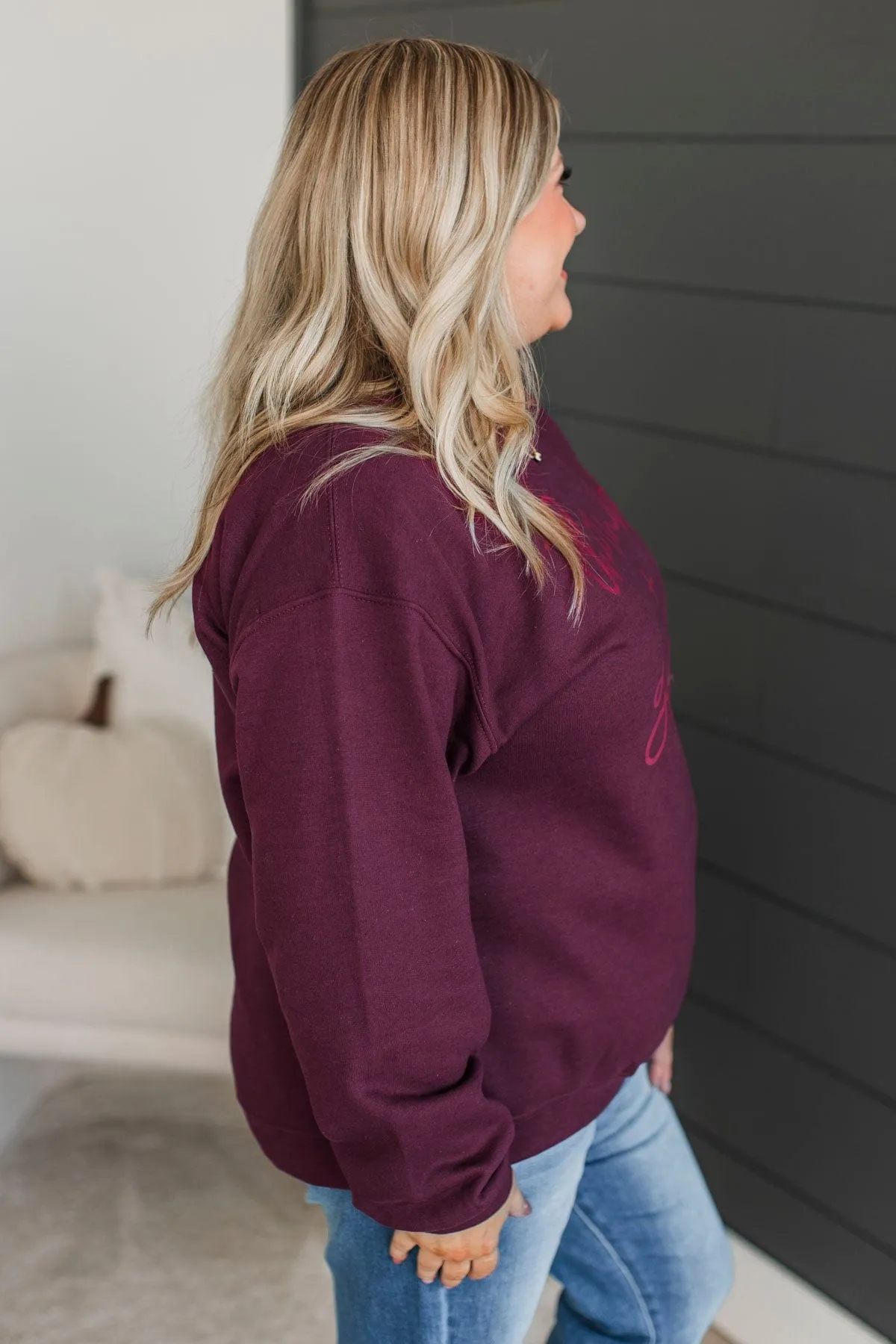 "Thanks   Giving" Crew Neck Pullover- Maroon