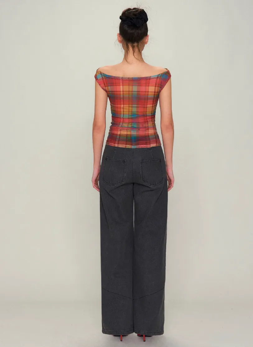 Red Check Mesh Top