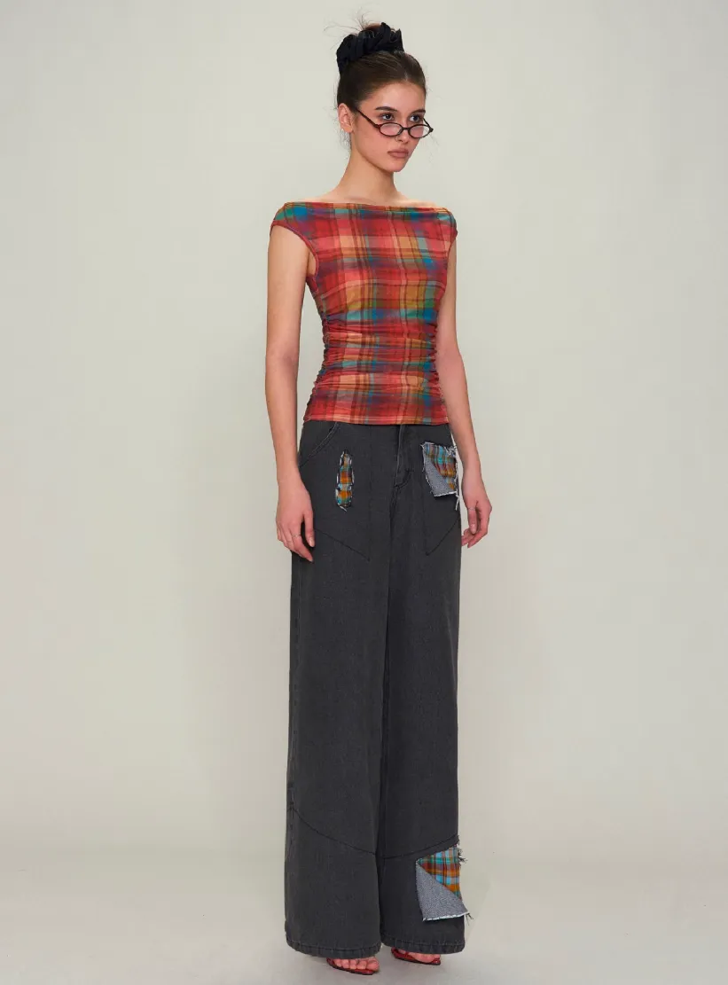 Red Check Mesh Top