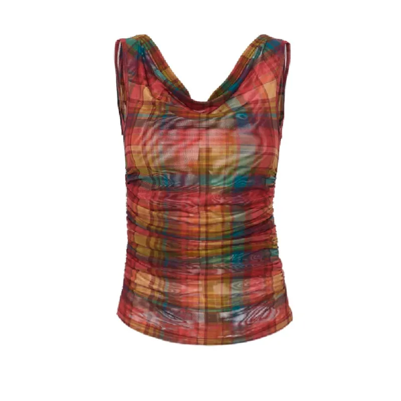 Red Check Mesh Top