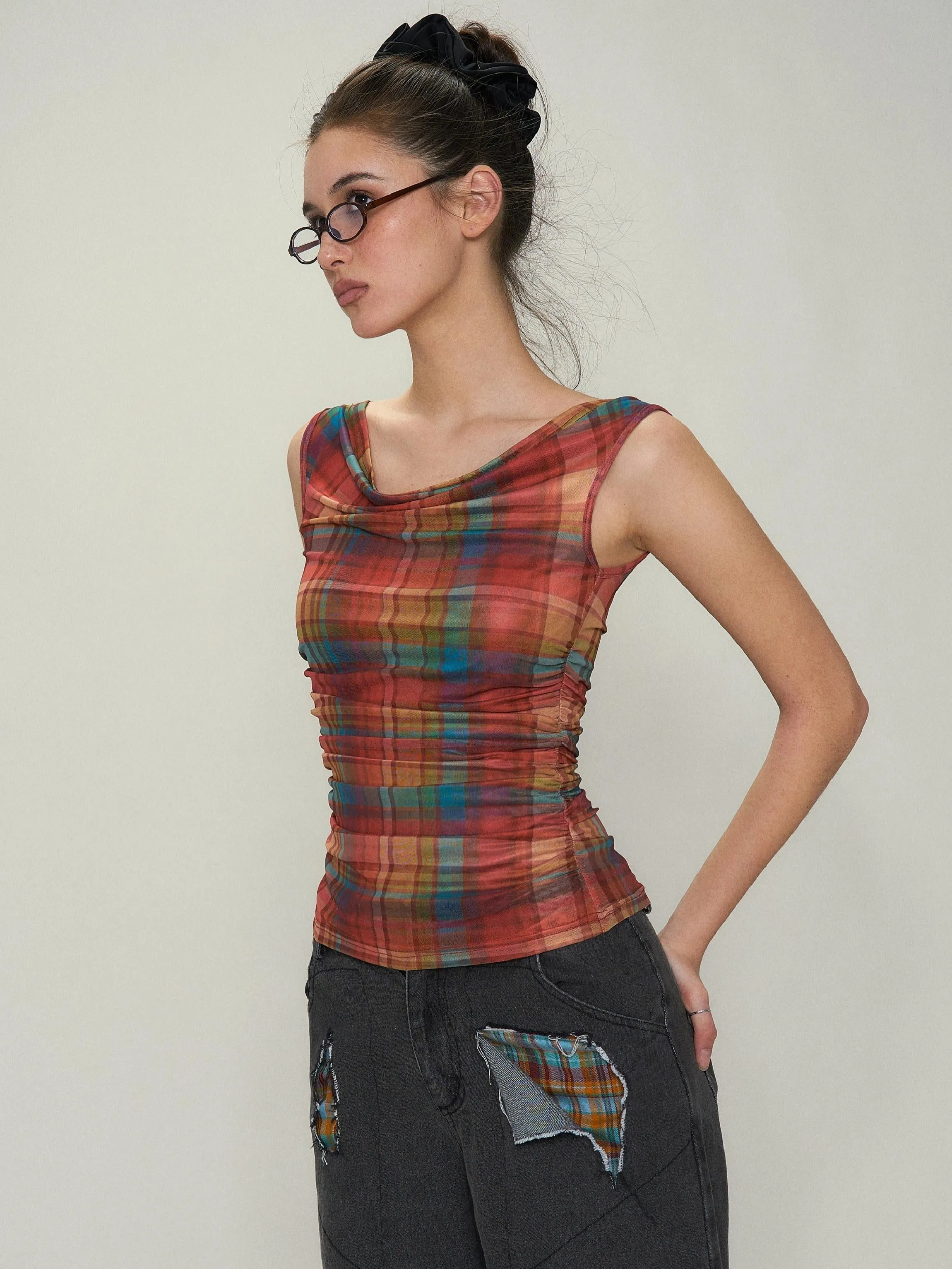 Red Check Mesh Top