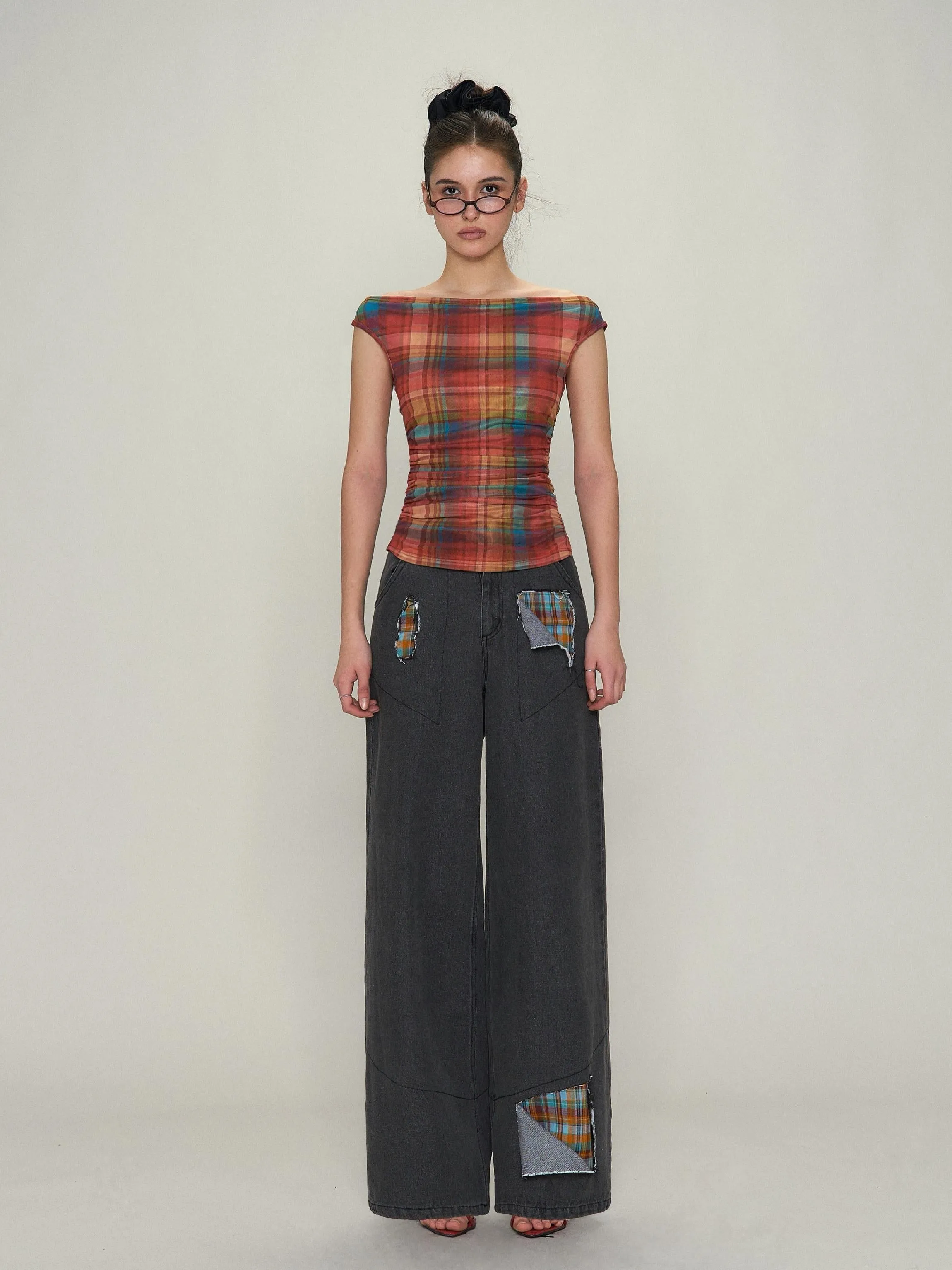 Red Check Mesh Top