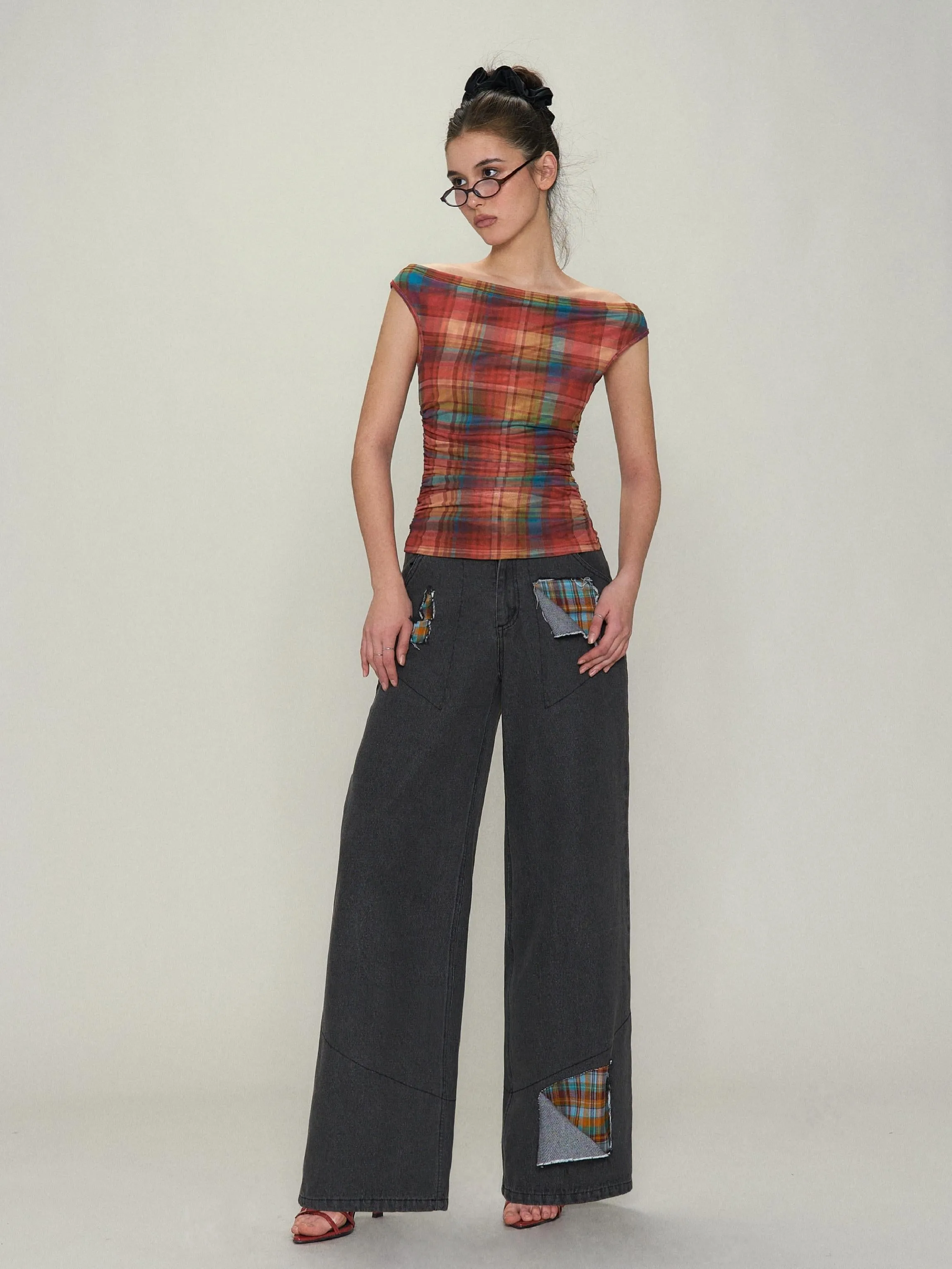 Red Check Mesh Top