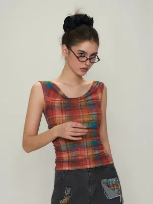Red Check Mesh Top