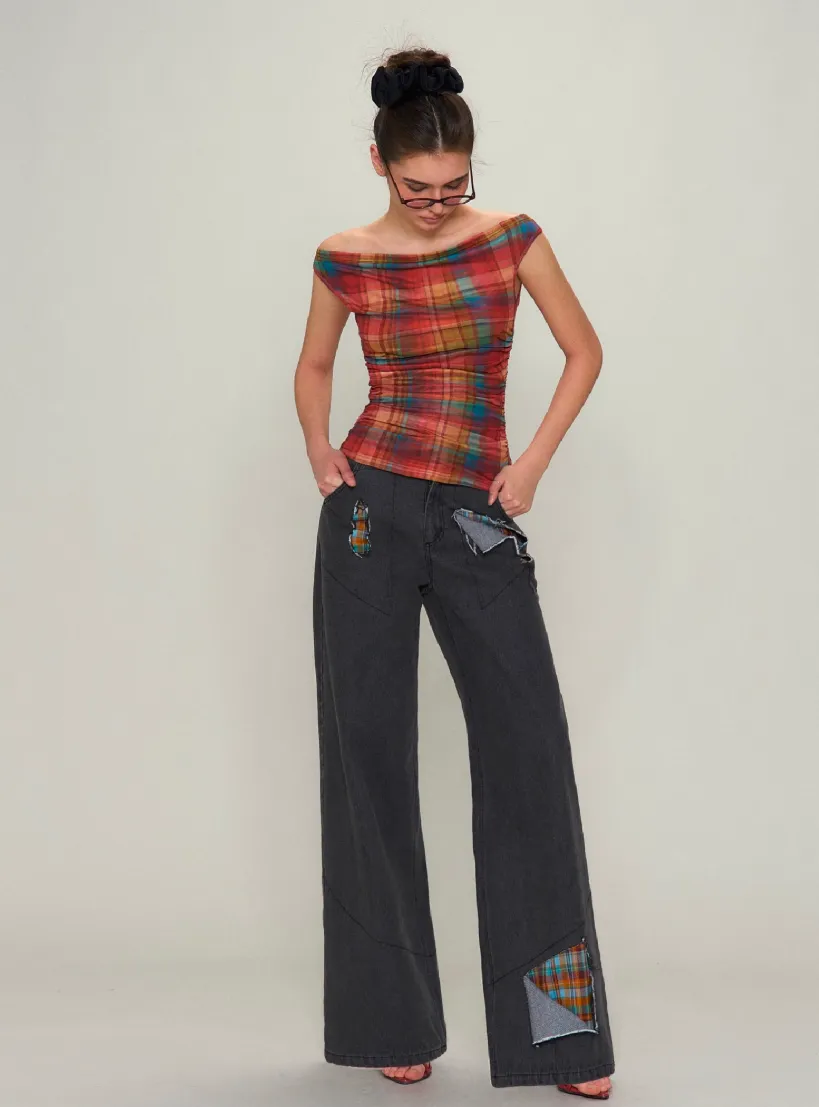Red Check Mesh Top