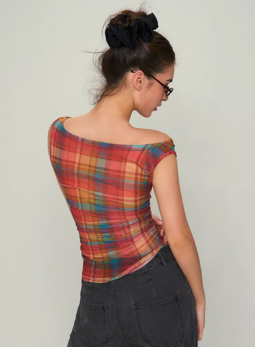 Red Check Mesh Top