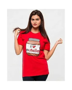 Red Cotton Printed Tshirt For Women