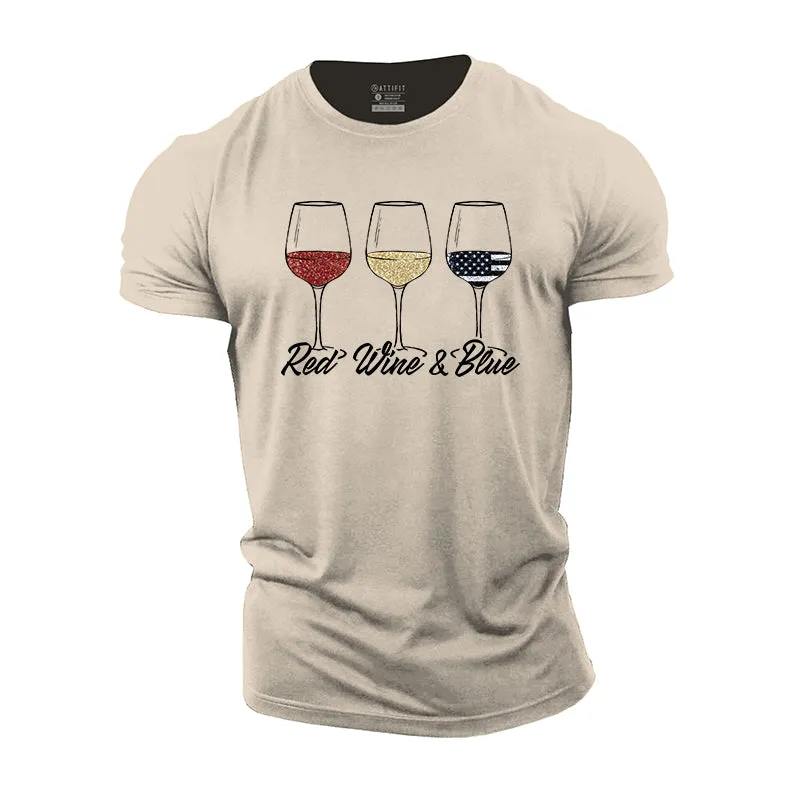 Red Wine Blue Cotton T-shirt