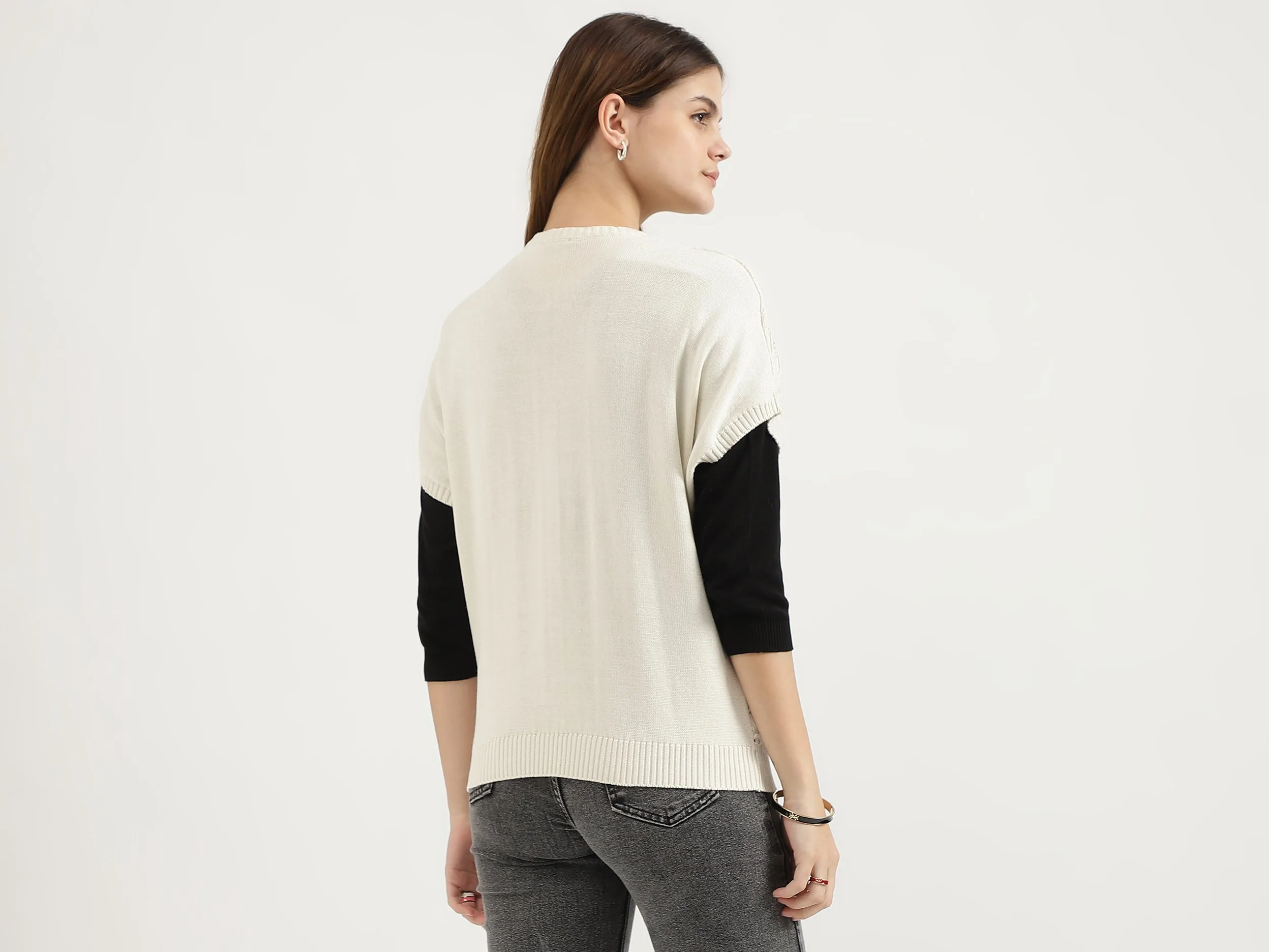 Regular Fit Round Neck Woven Design Tops