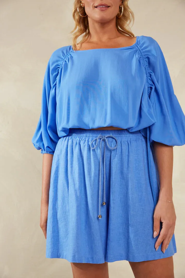 Relaxed Fit Linen Shorts - Blue
