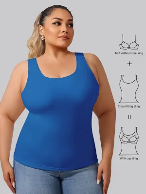 Rib-Knit Sports Tank Top with Built-in Bra Pad – High Stretch Yoga Top