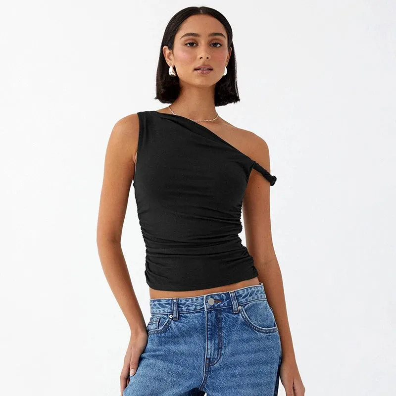 Ruched Asymmetrical Off-The-Shoulder top