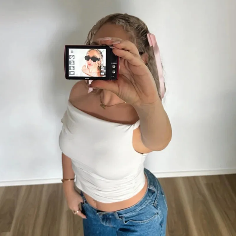 Ruched Asymmetrical Off-The-Shoulder top