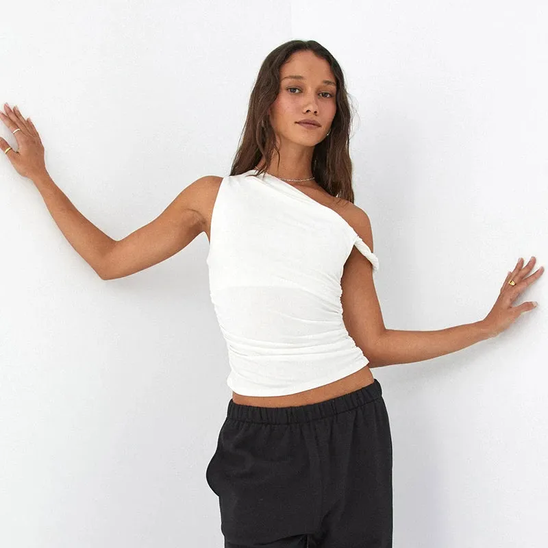 Ruched Asymmetrical Off-The-Shoulder top