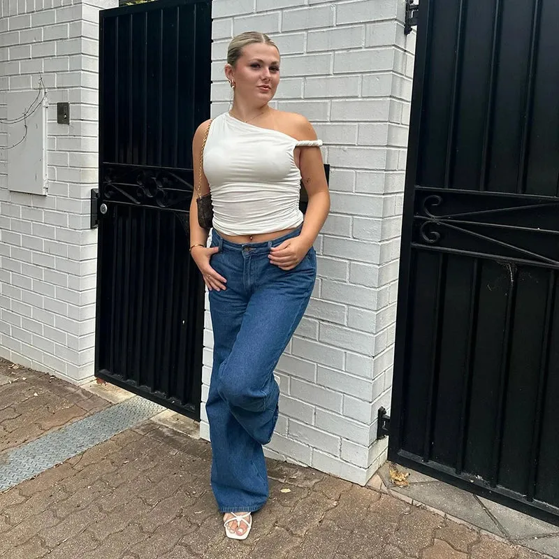 Ruched Asymmetrical Off-The-Shoulder top