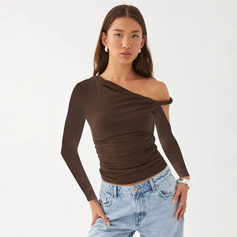 Ruched Asymmetrical Off-The-Shoulder top