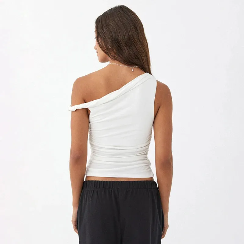 Ruched Asymmetrical Off-The-Shoulder top