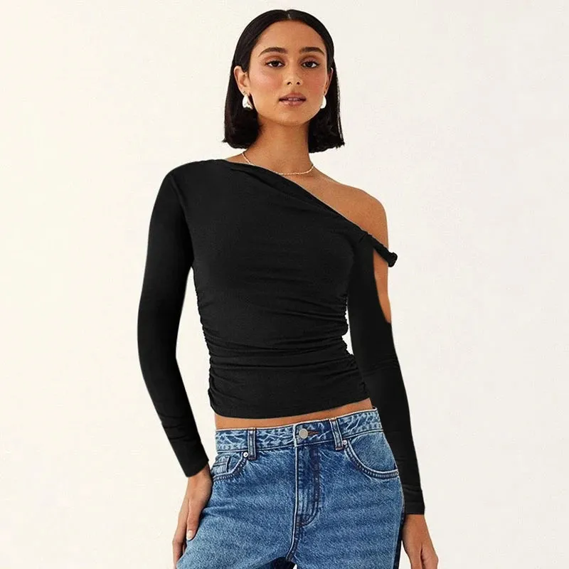 Ruched Asymmetrical Off-The-Shoulder top