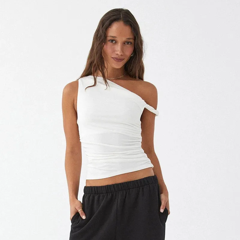 Ruched Asymmetrical Off-The-Shoulder top