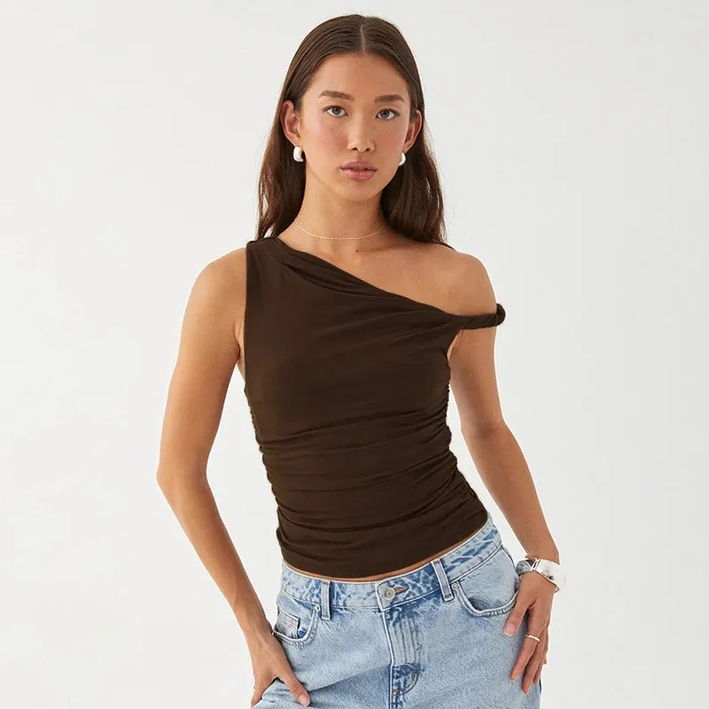 Ruched Asymmetrical Off-The-Shoulder top