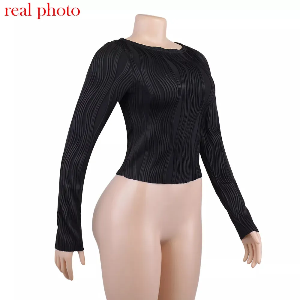 Ruched Long Sleeve T-shirts Women Crop Top