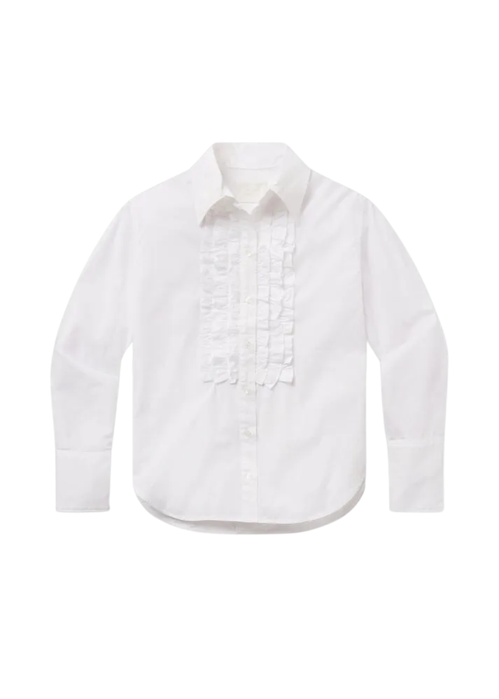 Ruffle Tuxedo Shirt in White