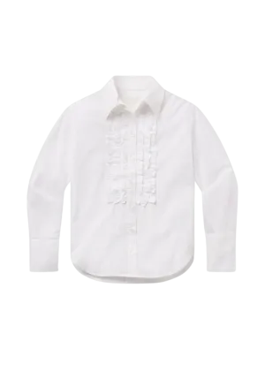 Ruffle Tuxedo Shirt in White