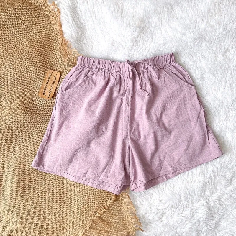 SAKURA | linen basic everyday shorts with pocket | PajamasOverload