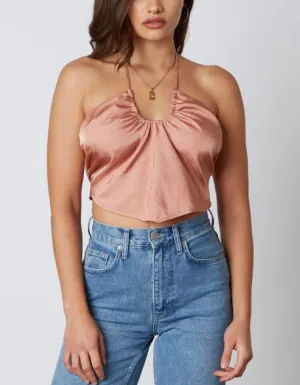 Satin Bandanna Tie Back Halter Crop Top