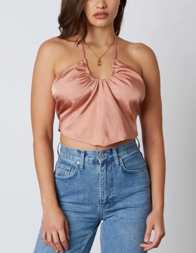 Satin Bandanna Tie Back Halter Crop Top