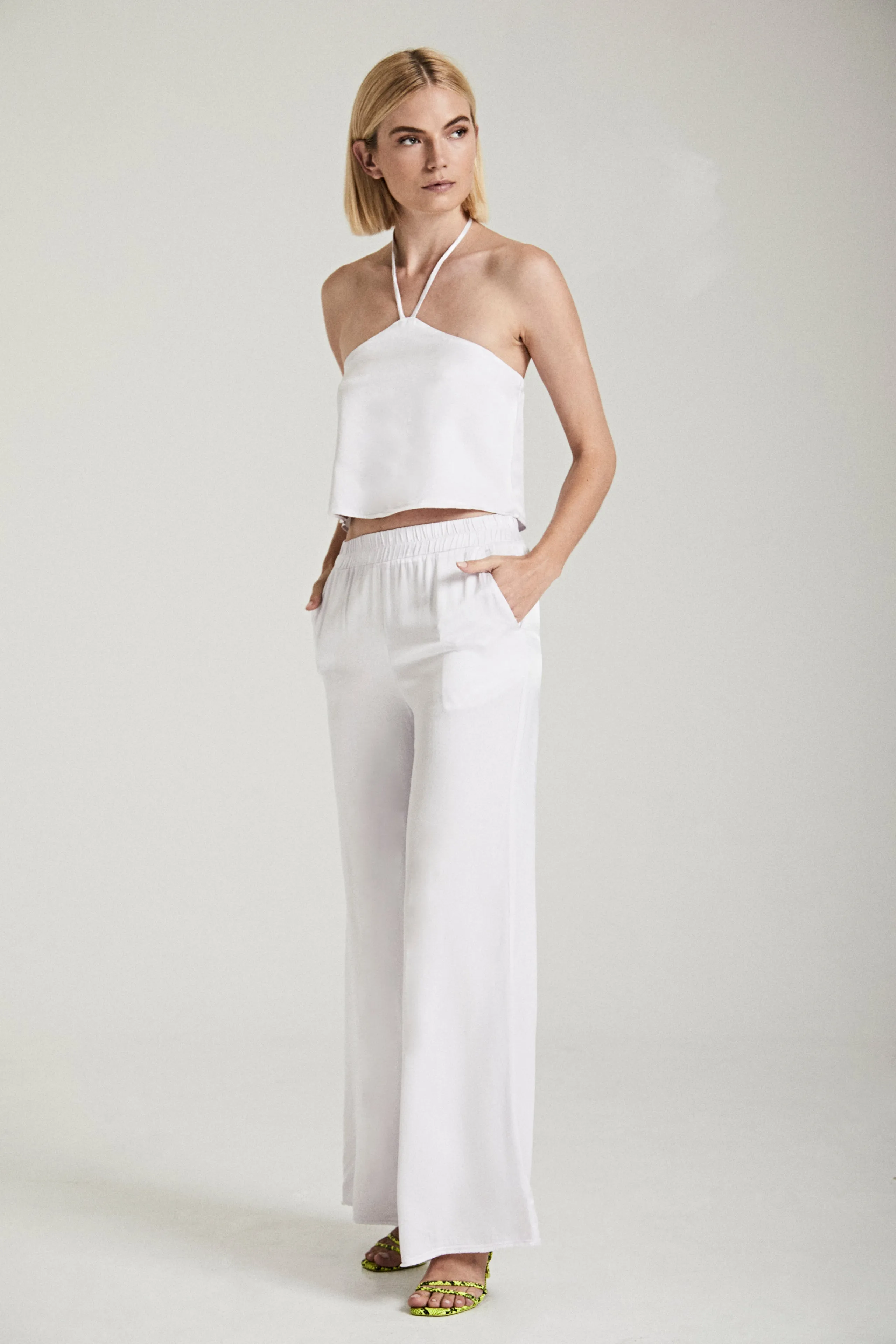 Satin V Halter Crop Top