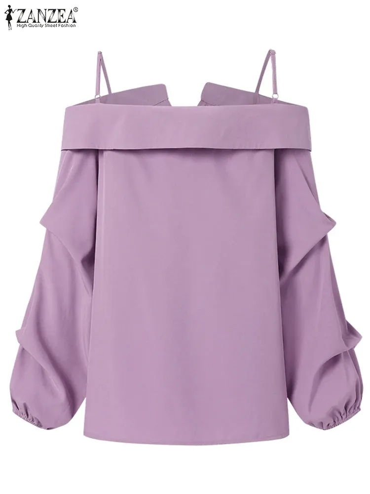 Sexy Casual Tops with Button Straps - Off-Shoulder Blouse