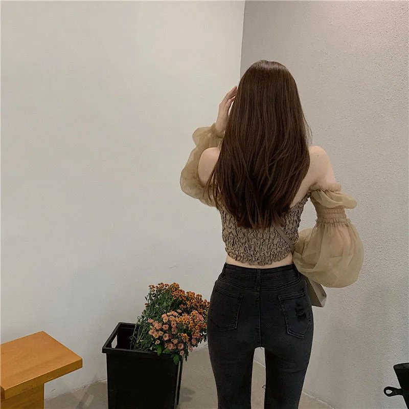 Sexy Folds Off Shoulder Chiffon Crop Tops