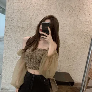 Sexy Folds Off Shoulder Chiffon Crop Tops