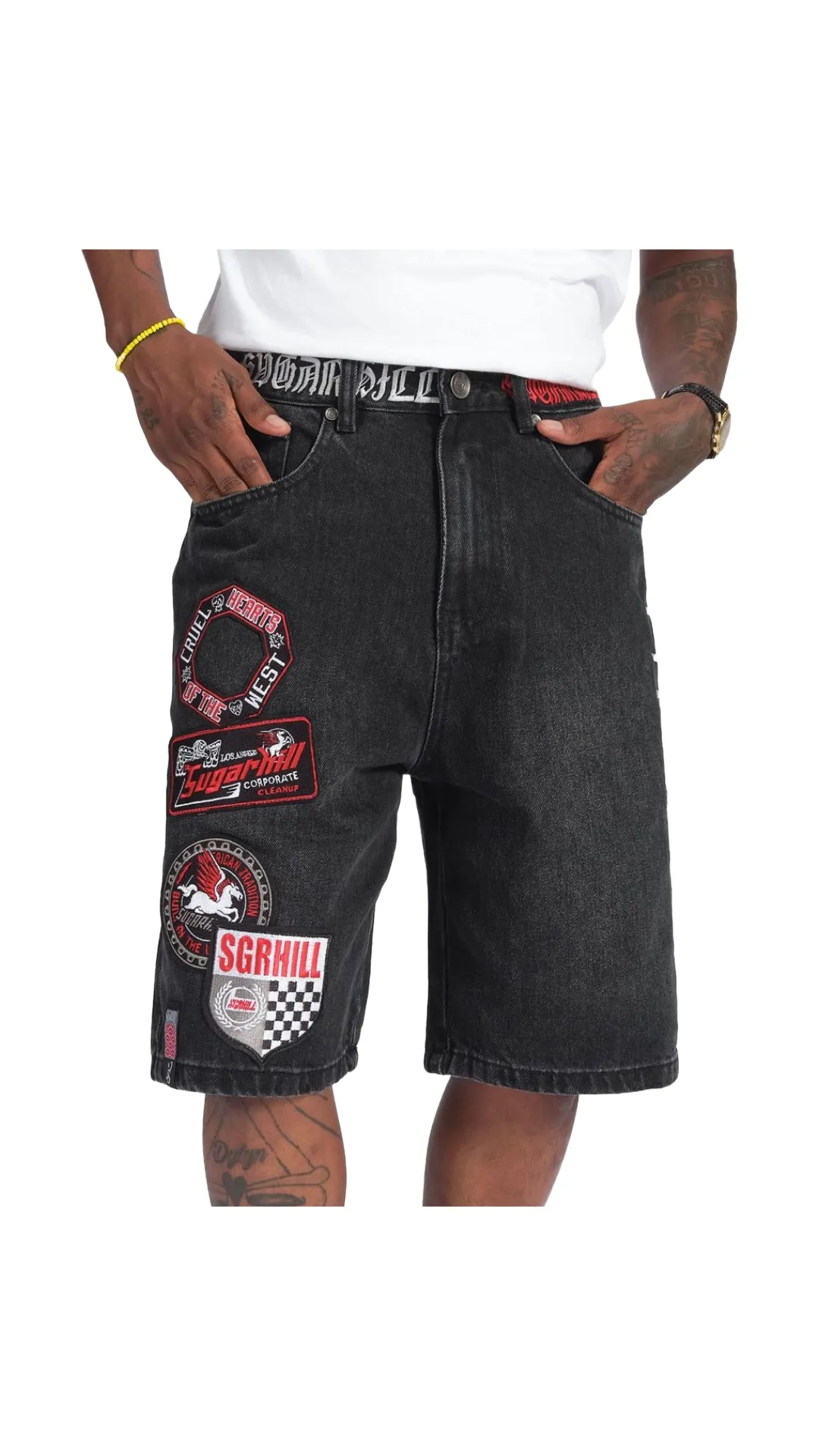SH "CRUEL" DENIM SHORTS (BLACK WASH)