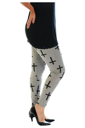 Silver Cross Print Stretchy Leggings