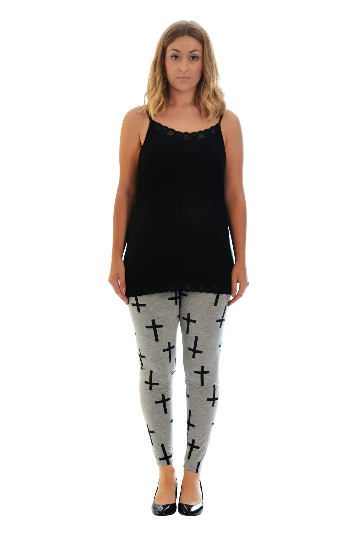 Silver Cross Print Stretchy Leggings
