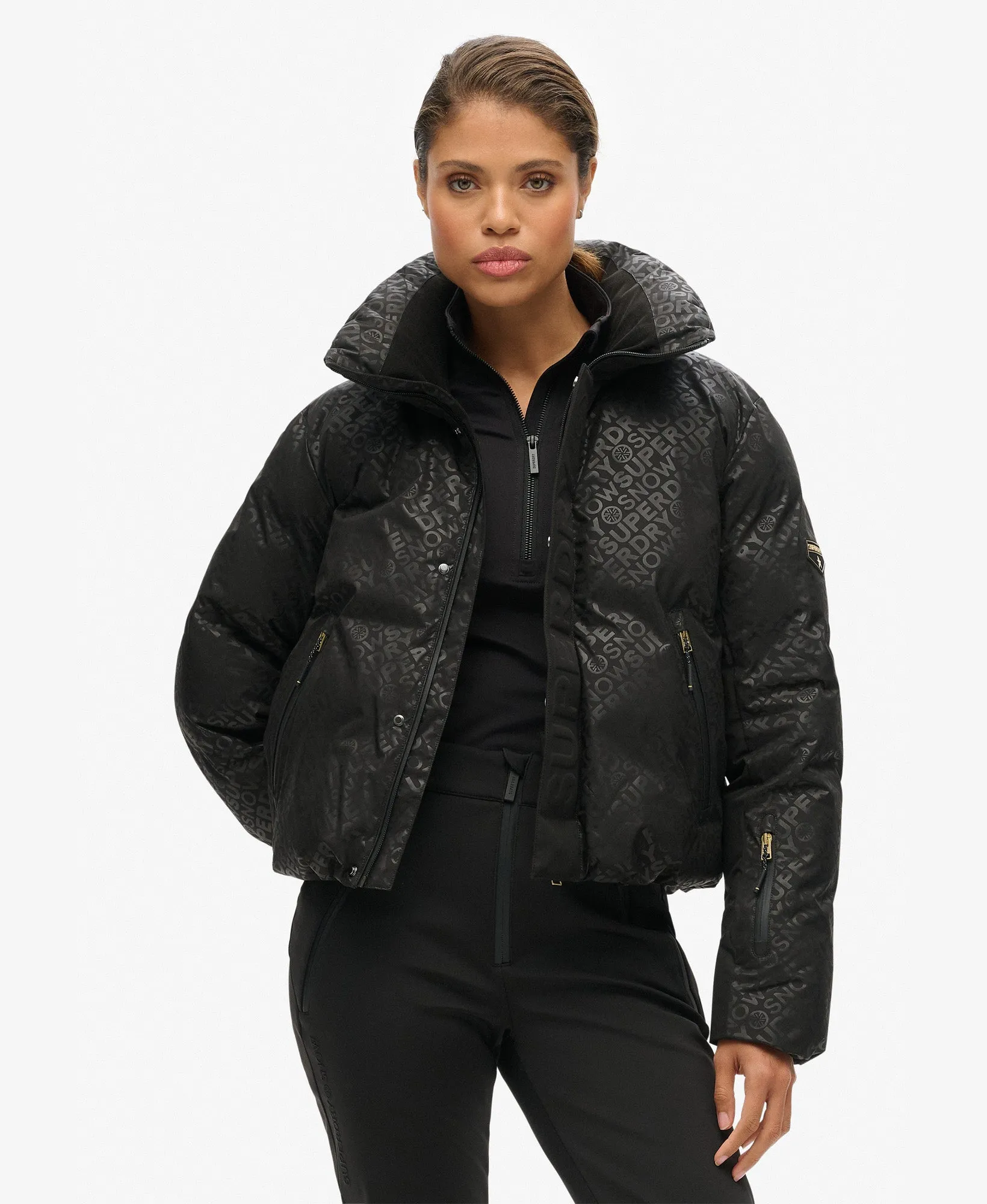 Ski Slalom Puffer Jacket | Superdry Monogram Black Luxe