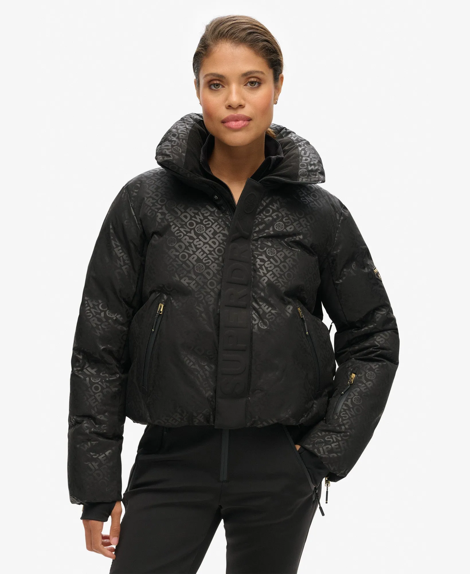 Ski Slalom Puffer Jacket | Superdry Monogram Black Luxe