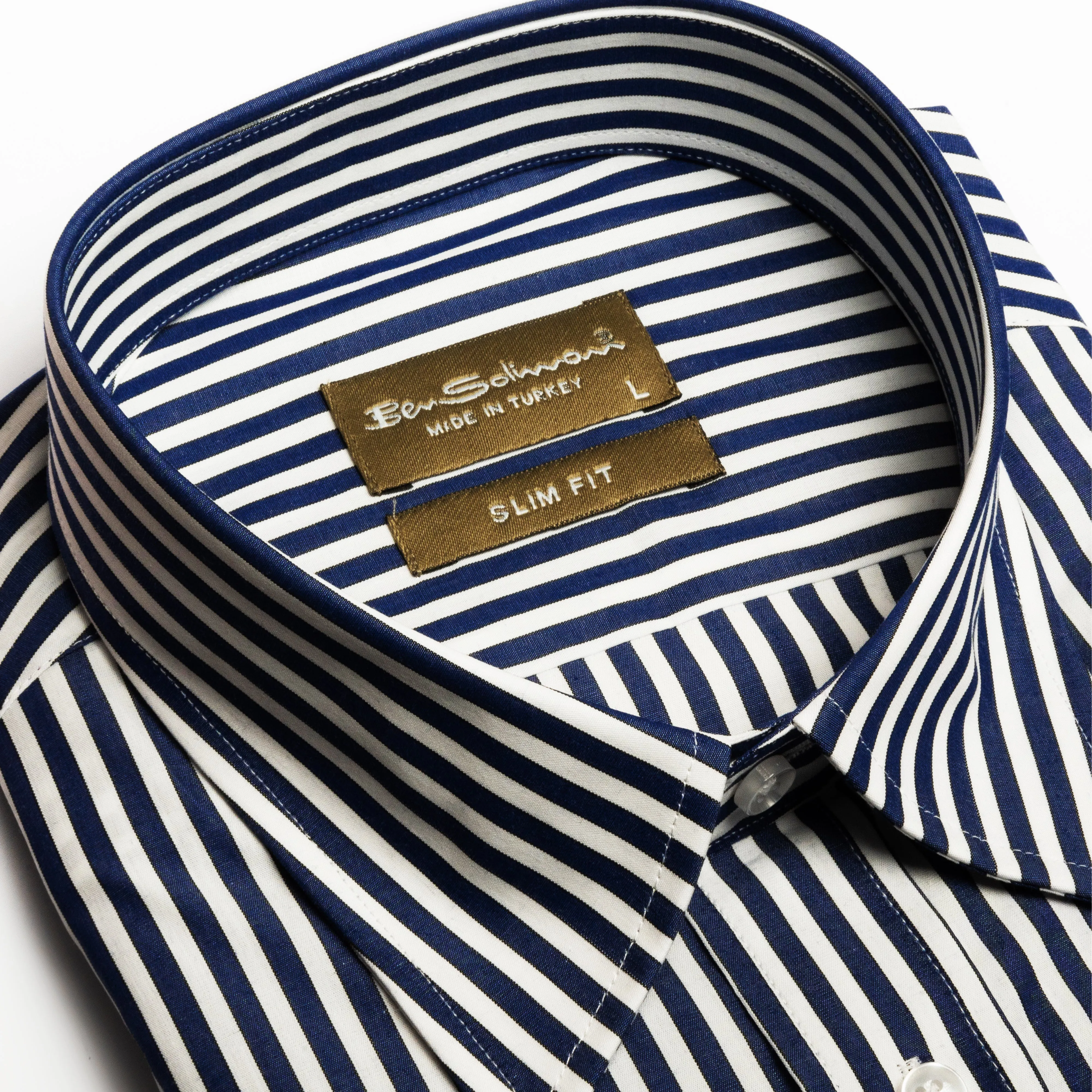 Slim Fit Cotton Shirt - Pinstipes Navy - Turkish Made