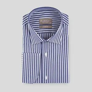 Slim Fit Cotton Shirt - Pinstipes Navy - Turkish Made