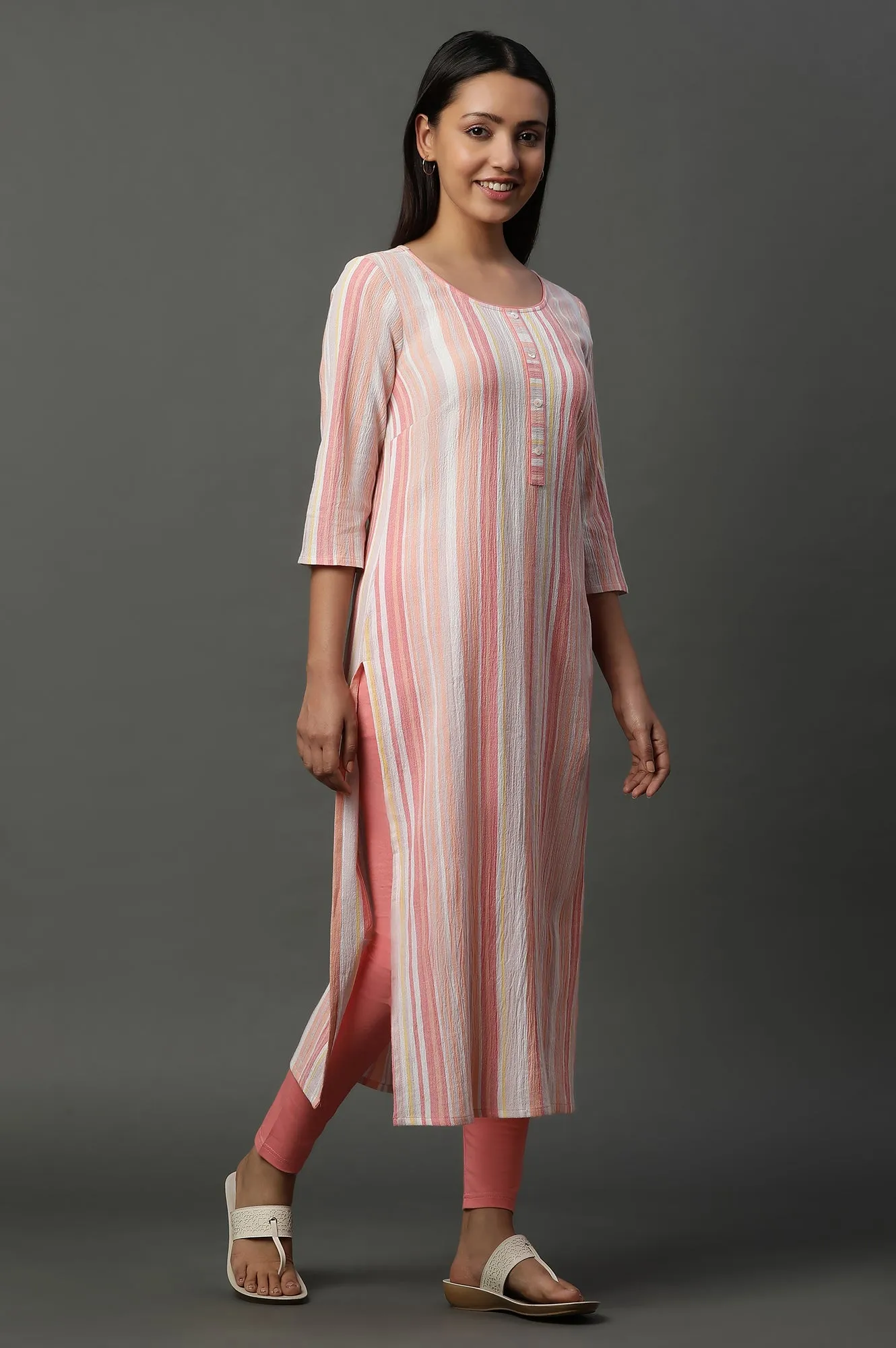 Soft Multi-coloured Textured Dobby Crepe Kurta